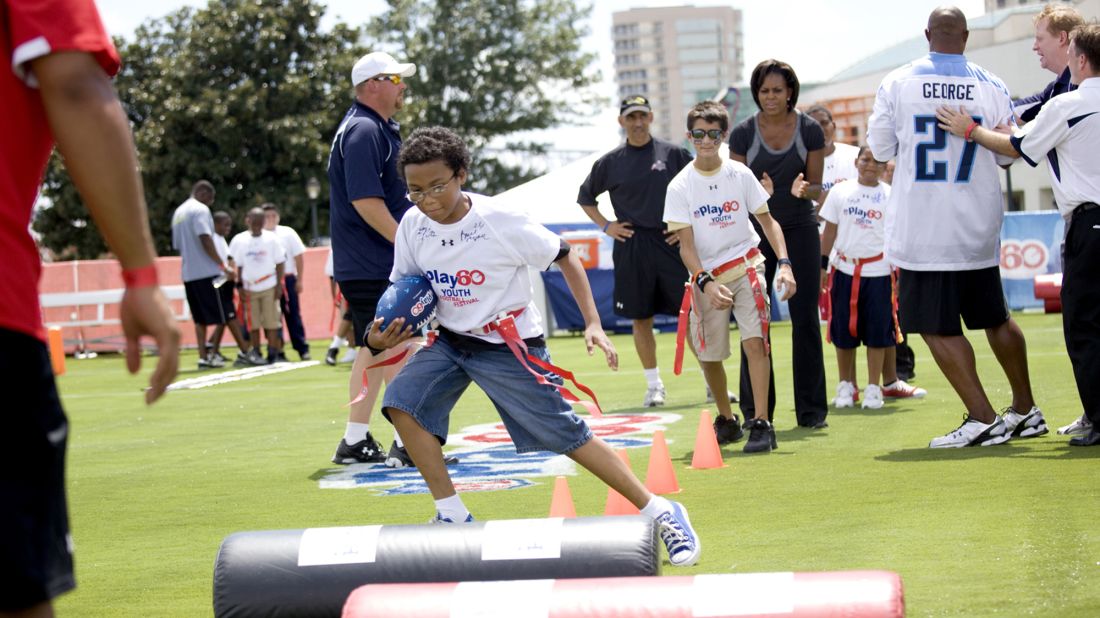 Across America, cities, towns and counties are supporting healthy afters-school programs and youth sports leagues. Here kids attend a Let's Move! event at Woldenberg Park in New Orleans in 2010. <br />