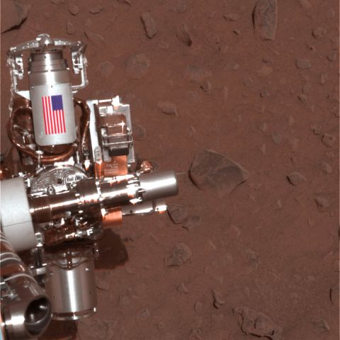 The Mars Spirit rover was Opportunity's twin, and it's mission ended in 2011. Both rovers featured a piece of metal with the American flag on the side. They are made of aluminum recovered from the site of the World Trade Center towers in New York City. 