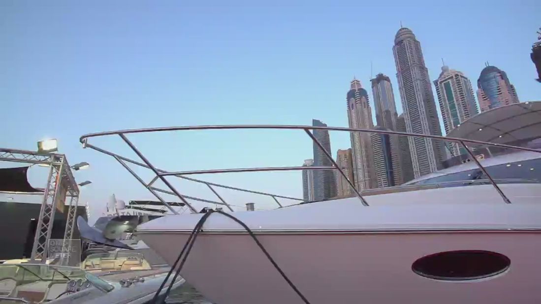 A luxury boat is pictured at the 2015 Dubai International Boat Show.