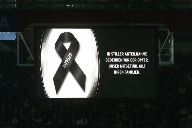 A minute of silence was held before the international match at Fritz-Walter-Stadion in Kaiserslautern in memoriam to the 150 people believed to have died on Tuesday. The video screen broadcast a message reading: "In quiet reflection we remember the victims.  Our thoughts are with  their families." 