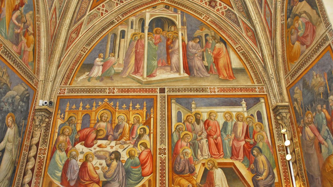 The apothercary's library, which used to be a church sacristy, still has the frescoes created in 1380 by  Early Renaissance painter Mariotto di Nardo.<br />
