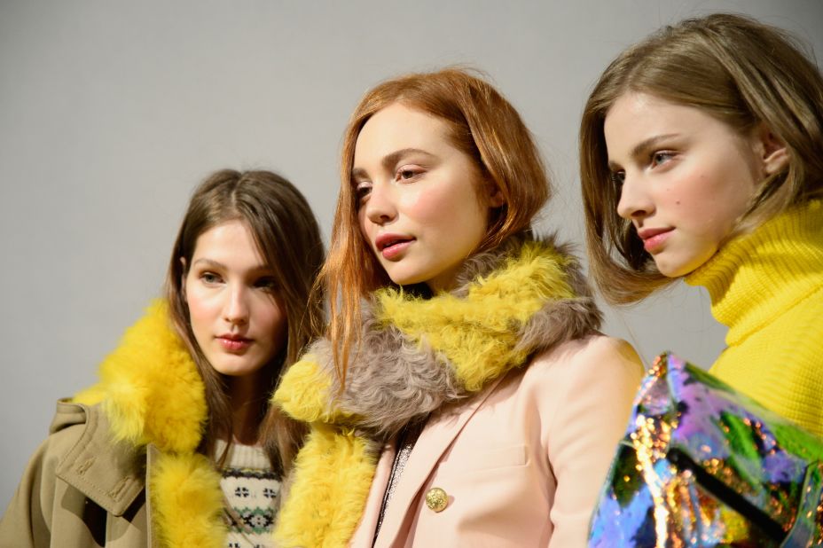 In New York, J.Crew showed faux fur accents in their signature bright colors. 
