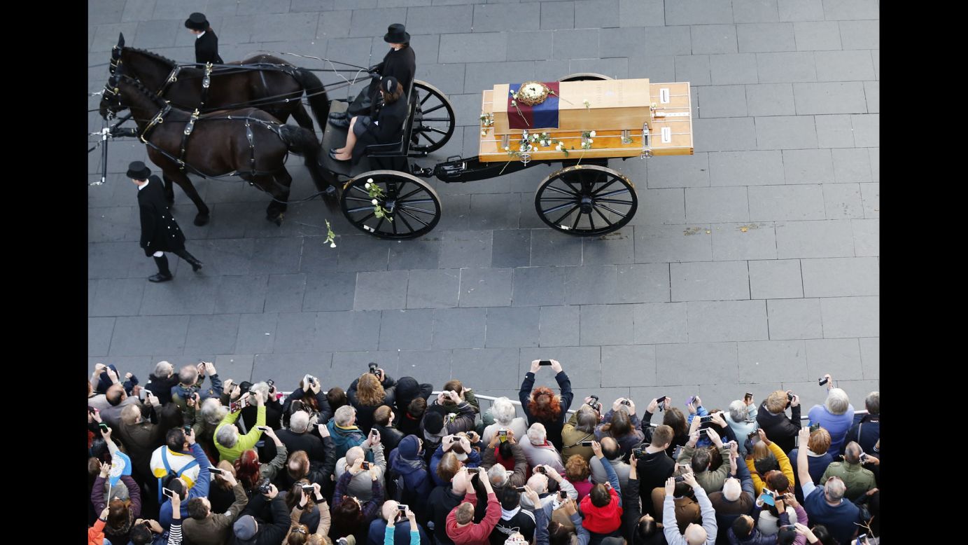 The coffin of England's King Richard III is carried through Leicester, England, on Sunday, March 22. The monarch's remains were sensationally rediscovered in a parking lot in August 2012, more than 500 years after his death. After being pored over by scientists, <a href="http://www.cnn.com/2015/03/26/europe/king-richard-buried/index.html" target="_blank">the remains were reburied</a> on Thursday, March 26. 