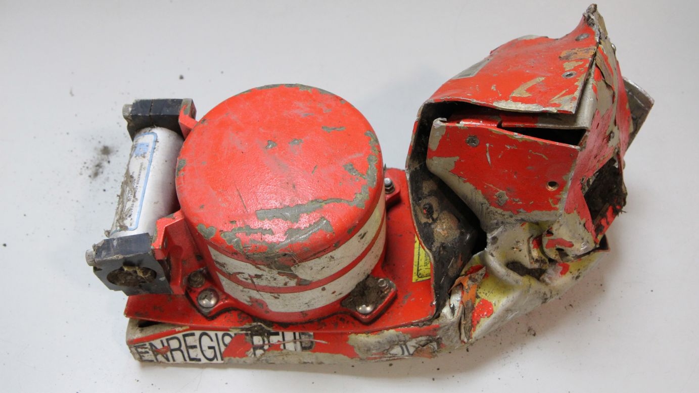 This is the cockpit voice recorder of Germanwings Flight 9525, which crashed into the French Alps on Tuesday, March 24.  <a href="http://www.cnn.com/2015/03/26/europe/germanwings-plane-crash-pilots/index.html" target="_blank">Information gleaned from the device</a> revealed that the captain left the cockpit, probably to use the restroom, Marseille prosecutor Brice Robin said. When the captain returned, he couldn't get back inside the cockpit. He banged on the door, but co-pilot Andreas Lubitz did not open it, Robin said. Lubitz "manipulated the buttons of the flight monitoring system to activate the descent of the aircraft," Robin said. "The action can only be voluntary."