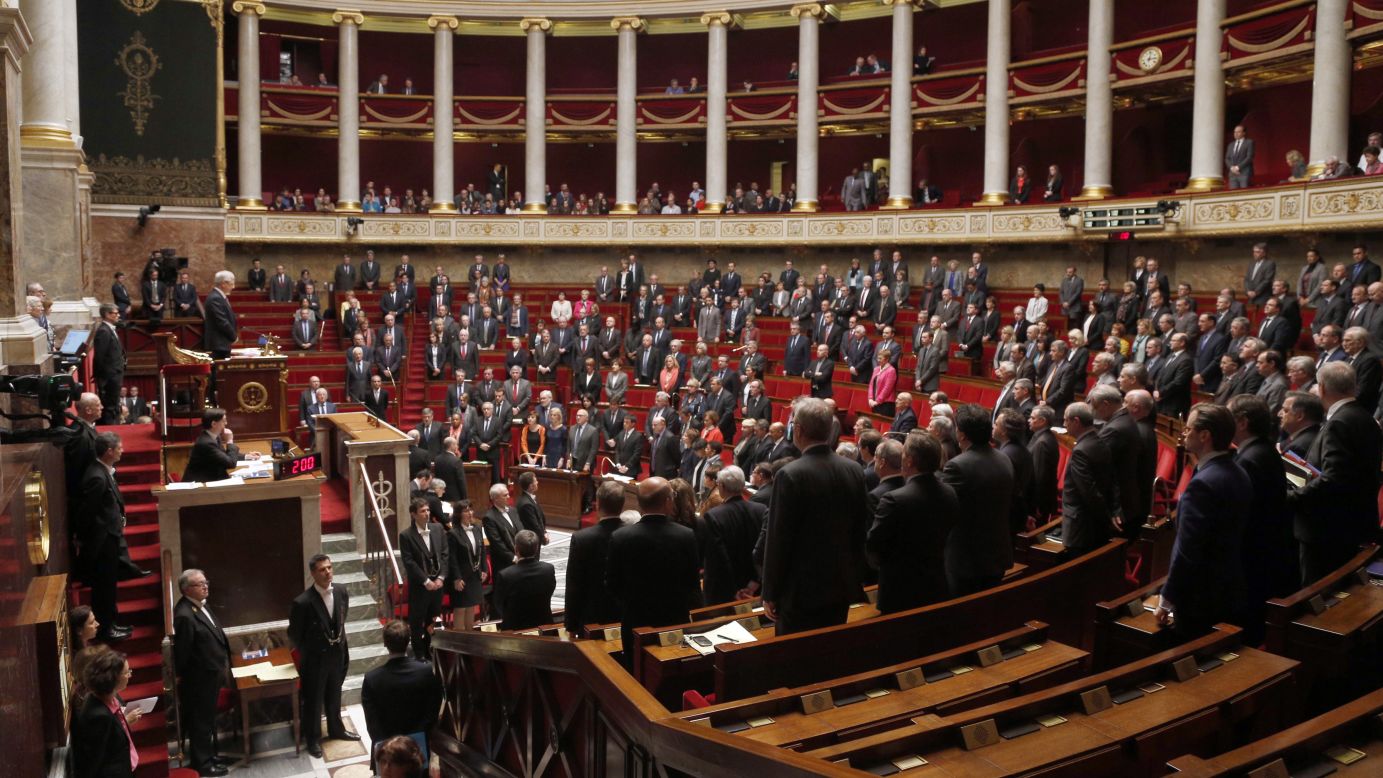 French parliament members <a href="http://www.cnn.com/2015/03/24/world/gallery/france-plane-crash-reaction/index.html" target="_blank">observe a minute of silence</a> for the victims of the Germanwings plane crash on Tuesday, March 24.