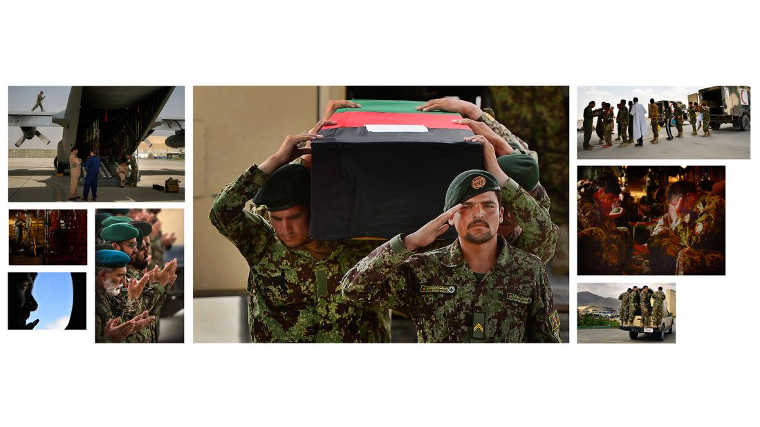 This photo montage by Young illustrates how the Afghan air force evacuates its wounded and fallen personnel.