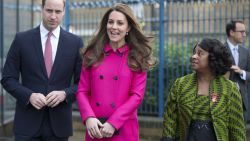 Britain's Catherine, Duchess of Cambridge (2nd L) and Britain's Prince William, Duke of Cambridge (L), together with Doreen Lawrence (R), Baroness Lawrence of Clarendon, leave after a visiting the Stephen Lawrence Centre on March 27, 2015 in London. The Stephen Lawrence Centre in Deptford, designed by renowned architect David Adjaye, is home to the Stephen Lawrence Charitable Trust and was set up in memory of Stephen. It was opened in 2008 as a centre of excellence for architecture and design and the wider built environment. AFP PHOTO / ALASTAIR GRANT / POOL (Photo credit should read ALASTAIR GRANT/AFP/Getty Images)