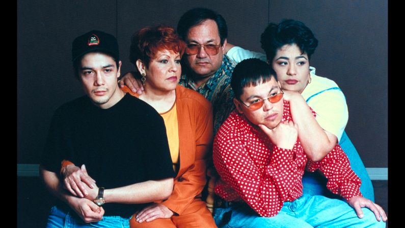 Music was the family business for Selena and her family. From left are her husband, Chris Perez, who played guitar in her band; her parents, Marcela and Abraham Quintanilla (her father created the band and was its manager); and siblings and bandmates A.B. (who played bass) and Suzette (who played drums). 