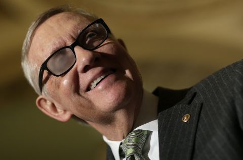 Senate Minority Leader Harry Reid, D-Nevada, answers questions during a press conference at the U.S. Capitol on March 17.