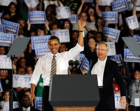Obama and Reid appear at a campaign rally at Orr Middle School Park October 22, 2010, in Las Vegas.
