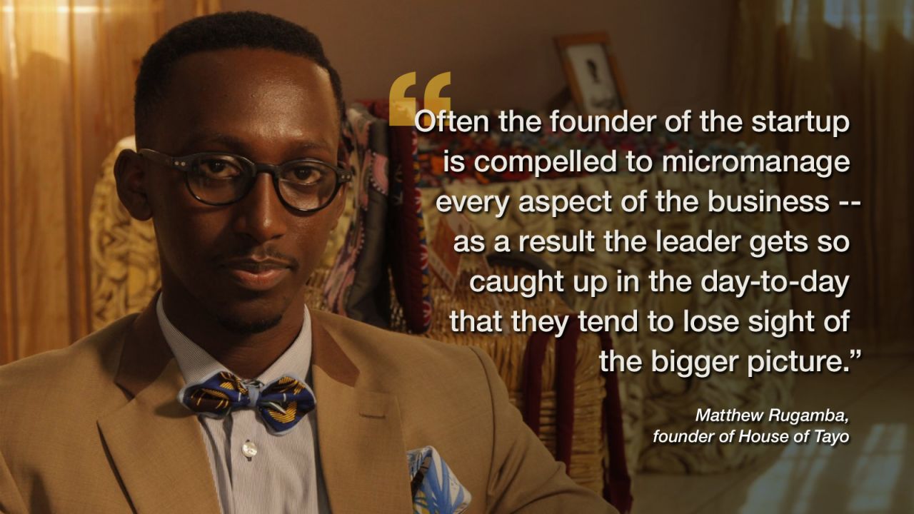 <a href="https://twitter.com/HouseOfTayo" target="_blank" target="_blank">Matthew Rugamba is the founder of luxury accessories brand House of Tayo</a> based in Kigali, Rwanda. For him, focus is paramount. His suggestion to overcome this snafu? Delegate. <br />"Even though everybody seems to be pulling in their weight and putting in the hours, the results do not seem to reflect that. Their collective effort is not channeled in the right direction. I tend to fall into that trap quite often but I am learning to delegate."<br /><br /><a href="https://www.cnn.com/2014/10/14/world/africa/ode-to-style-meet-the-afro-dandies/" target="_blank"><strong>Read this: Meet the 'Afro-dandies'</strong></a>