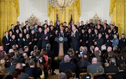 President Barack Obama and Vice President Joe Biden with 2014 "TOP COPS" at White House ceremony. May 12, 2014. (AP Photo)