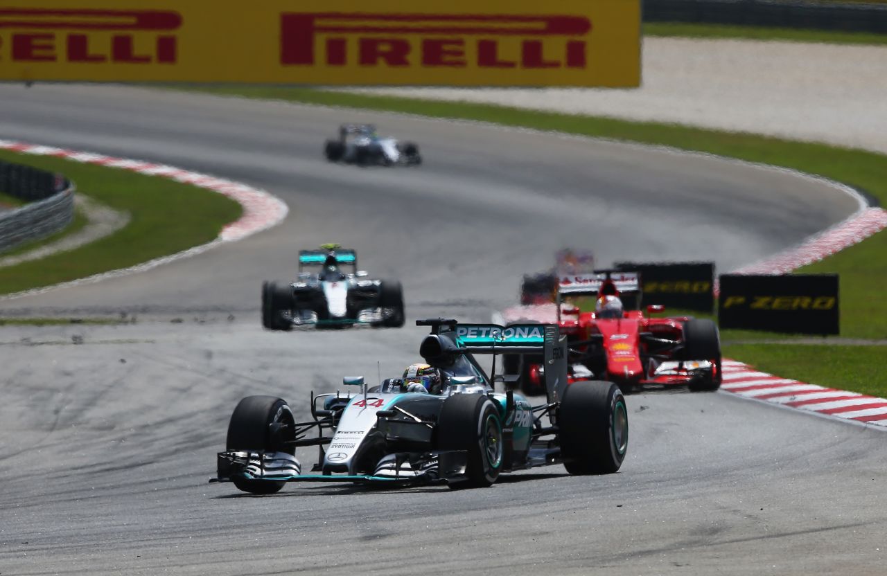 Lewis Hamilton was the early leader in Malaysia from pole before the safety car was deployed
