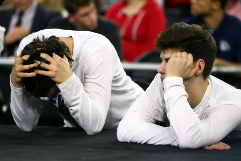 Members of the Gonzaga Bulldogs look on in the closing minutes against the Duke Blue Devils during the South Regional Final of the 2015 NCAA Men's Basketball Tournament at NRG Stadium on March 29, 2015 in Houston, Texas.