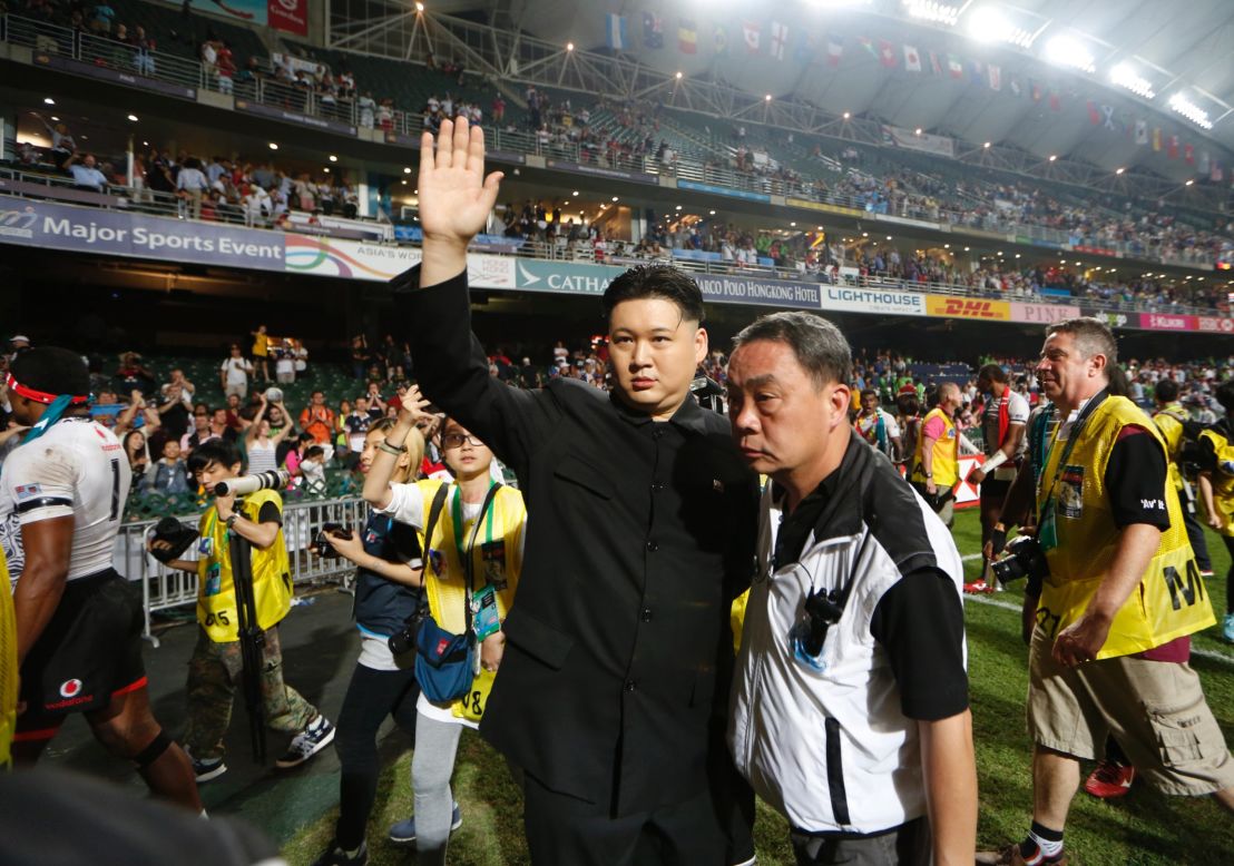 A Kim Jong Un impersonator, who identified himself as Howard, also made an appearance on the pitch on Sunday.
