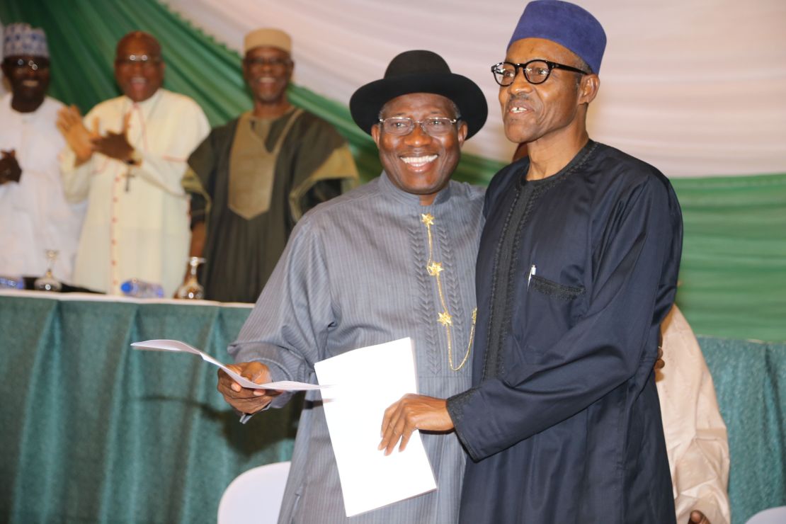 Goodluck Jonathan, left, and Mohammadu Buhari renewed pledges for peaceful elections on March 26.