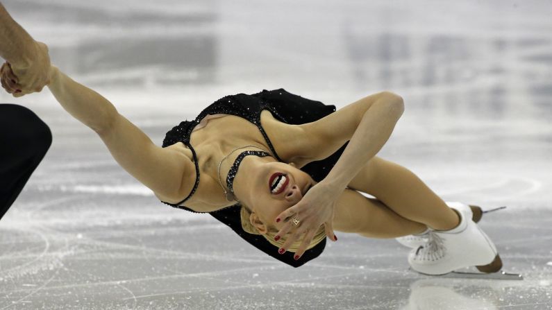 Alexa Scimeca of the United States performs with Chris Knierim on Wednesday, March 25, during the pairs competition at the World Figure Skating Championships.
