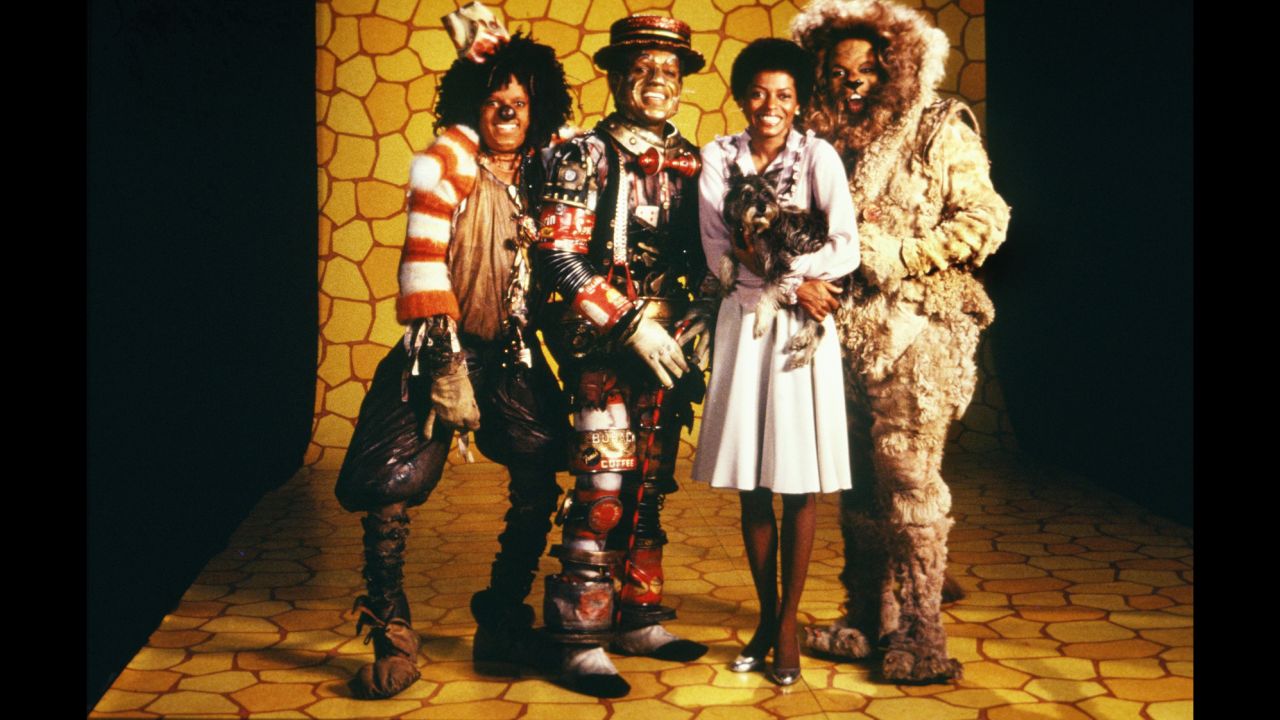 The cast of "The Wiz" (L-R Michael Jackson, Nipsey Russell, Diana Ross and Ted Ross) pose for a publicity shot in 1978 in New York, New York. The movie was directed by Sidney Lumet and produced by Universal Studios. 