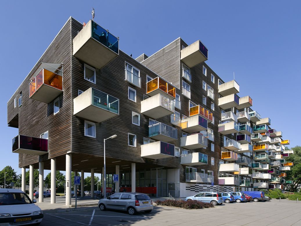 MVRDV architects explain that the original design for the apartment units for the Wozoco building in Amsterdam didn't fit the size of the construction. But they just put them in anyway and let the extra space jut out.