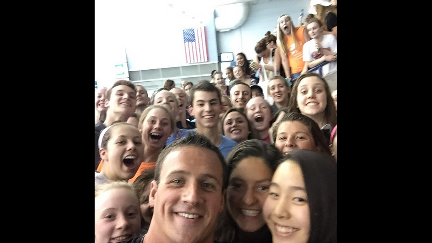 "God, I love my fans! You guys are the best!" <a href="https://instagram.com/p/03cvcnBGrV/?taken-by=ryanlochte" target="_blank" target="_blank">said swimmer Ryan Lochte,</a> front, at a YMCA in Greensboro, North Carolina, on Monday, March 30.