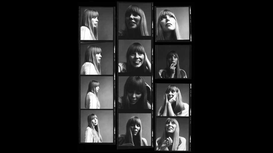 A contact sheet from 1968 captures images of Joni Mitchell as the waiflike folk singer who would soon become a major force in pop music. Click through the gallery to see more images from her amazing career.