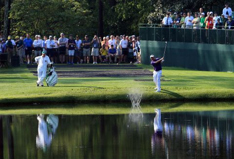 On the golf course, there's a fine line between skipping towards glory and falling flat. Here, former British Open champion Darren Clarke skips the ball over the water during a practice round prior to 2012 Masters Tournament at Augusta.