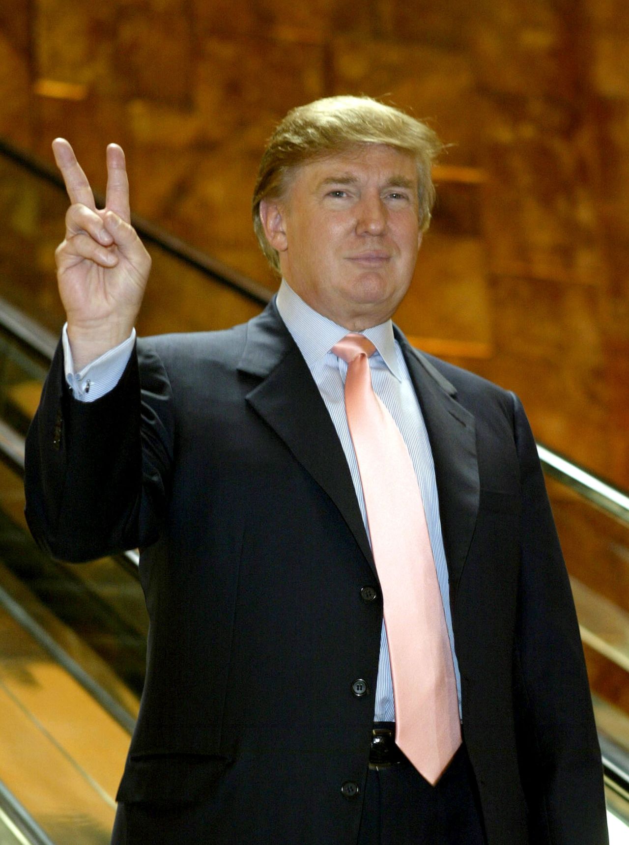 Trump arrives at "The Apprentice" casting call in Trump Tower on July 30, 2004, in New York City.