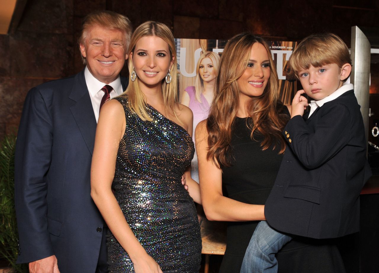 Trump, his daughter Ivanka, wife Melania and son Barron attend the "The Trump Card: Playing to Win in Work and Life" book launch celebration at Trump Tower on October 14, 2009, in New York City.