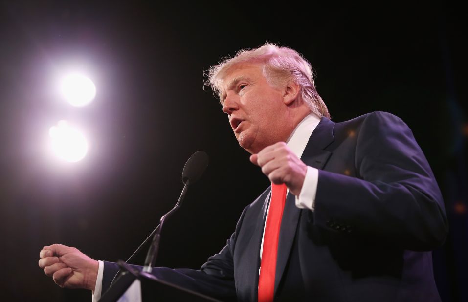 Trump speaks to guests at the Iowa Freedom Summit on January 24, 2015, in Des Moines, Iowa.