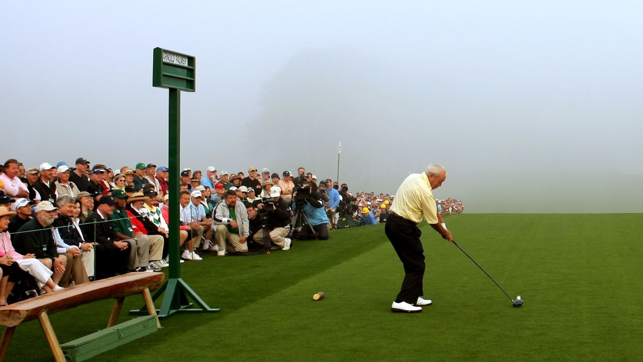 Honorary starter Arnold Palmer hits the ceremonial first tee shot during the first round of the 2008 Masters Tournament at Augusta National Golf Club on April 10, 2008 in Augusta, Georgia.