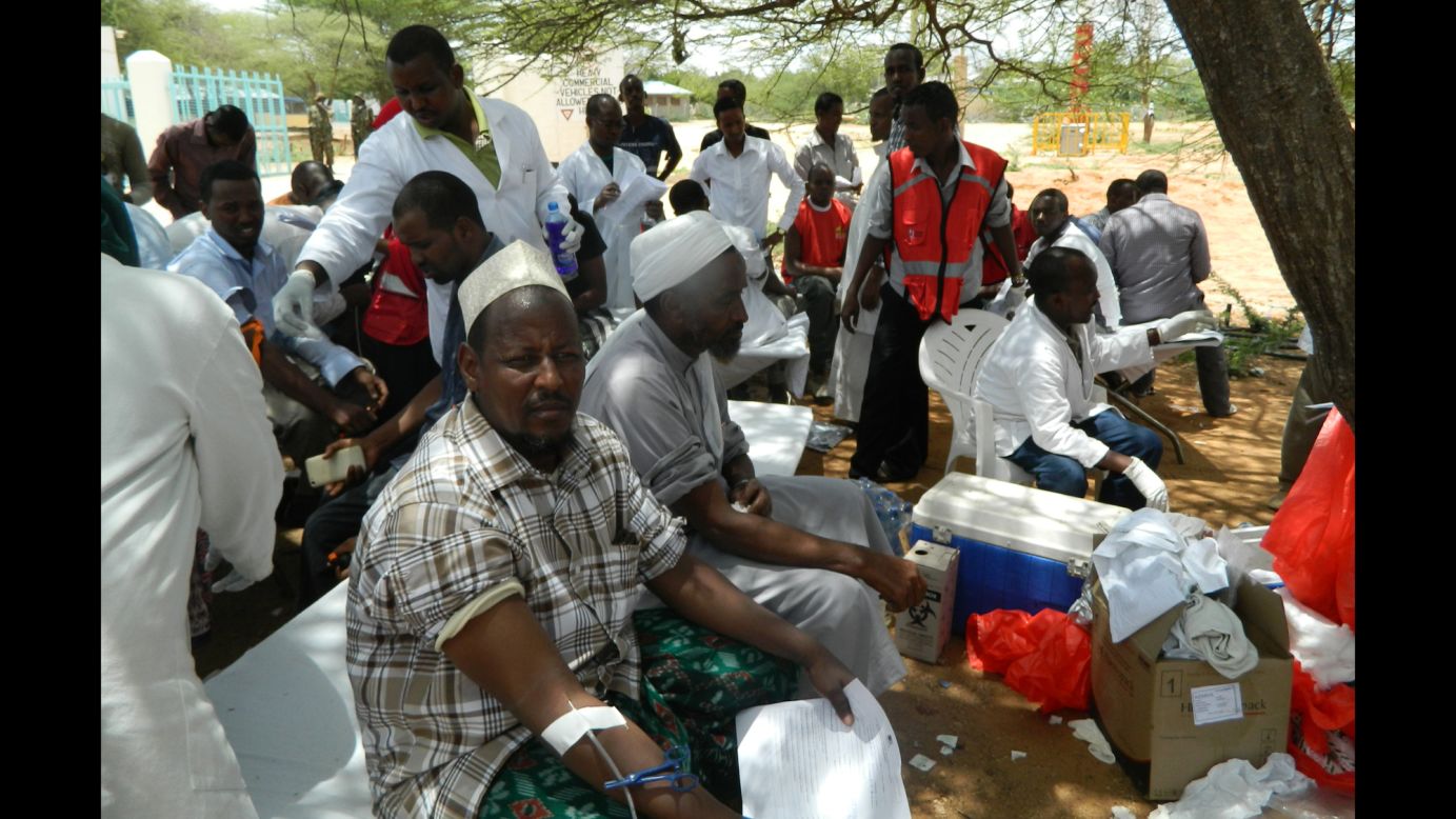 Local residents donate blood at a hospital in Garissa on April 2, 2015.