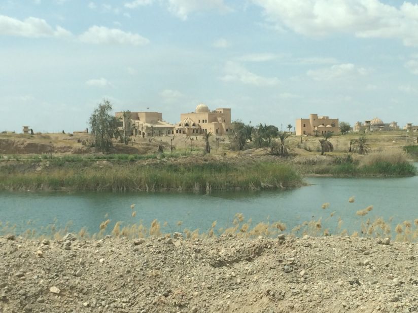 A distant view of the palace. While it remains standing,<a href="http://cnn.com/2015/03/16/middleeast/iraq-isis-babylon-safe/"> the tomb of the former dictator was flattened</a> in the outskirt of the town of Awja earlier last month.