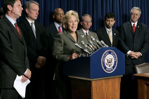 After he lost the gubernatorial race in 2003, Jindal ran for a seat in the U.S. House and served in Congress from 2005 until his inauguration as governor in 2008. Here, he joins Sen. Mary Landrieu and other members of the Louisiana congressional delegation at a press conference to discuss relief and recovery legislation in the wake of Hurricane Katrina in 2005.