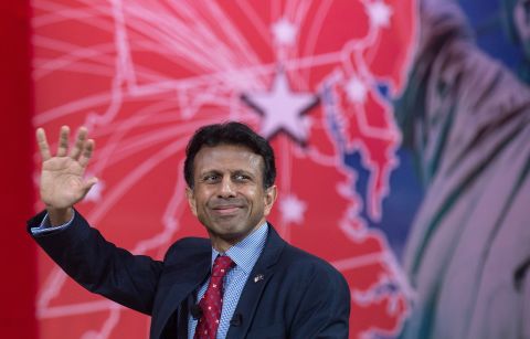 Louisiana Gov. Bobby Jindal waves to the crowd at the annual Conservative Political Action Conference (CPAC) at National Harbor, Maryland, where he spoke on February 26, 2015.