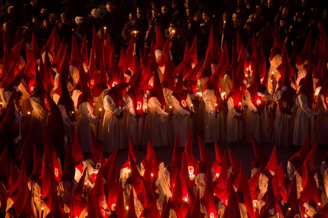 APRIL 2 - ZAMORA, SPAIN: Penitents take part in the "Procesion del Silencio" (Procession of Silence) by the "Cristo de las Injurias" brotherhood, during the Holy Week. Hundreds of processions take place throughout Spain during this time.