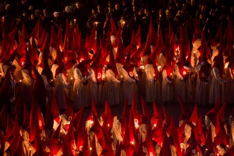 APRIL 2 - ZAMORA, SPAIN: Penitents take part in the "Procesion del Silencio" (Procession of Silence) by the "Cristo de las Injurias" brotherhood, during the Holy Week. Hundreds of processions take place throughout Spain during this time.