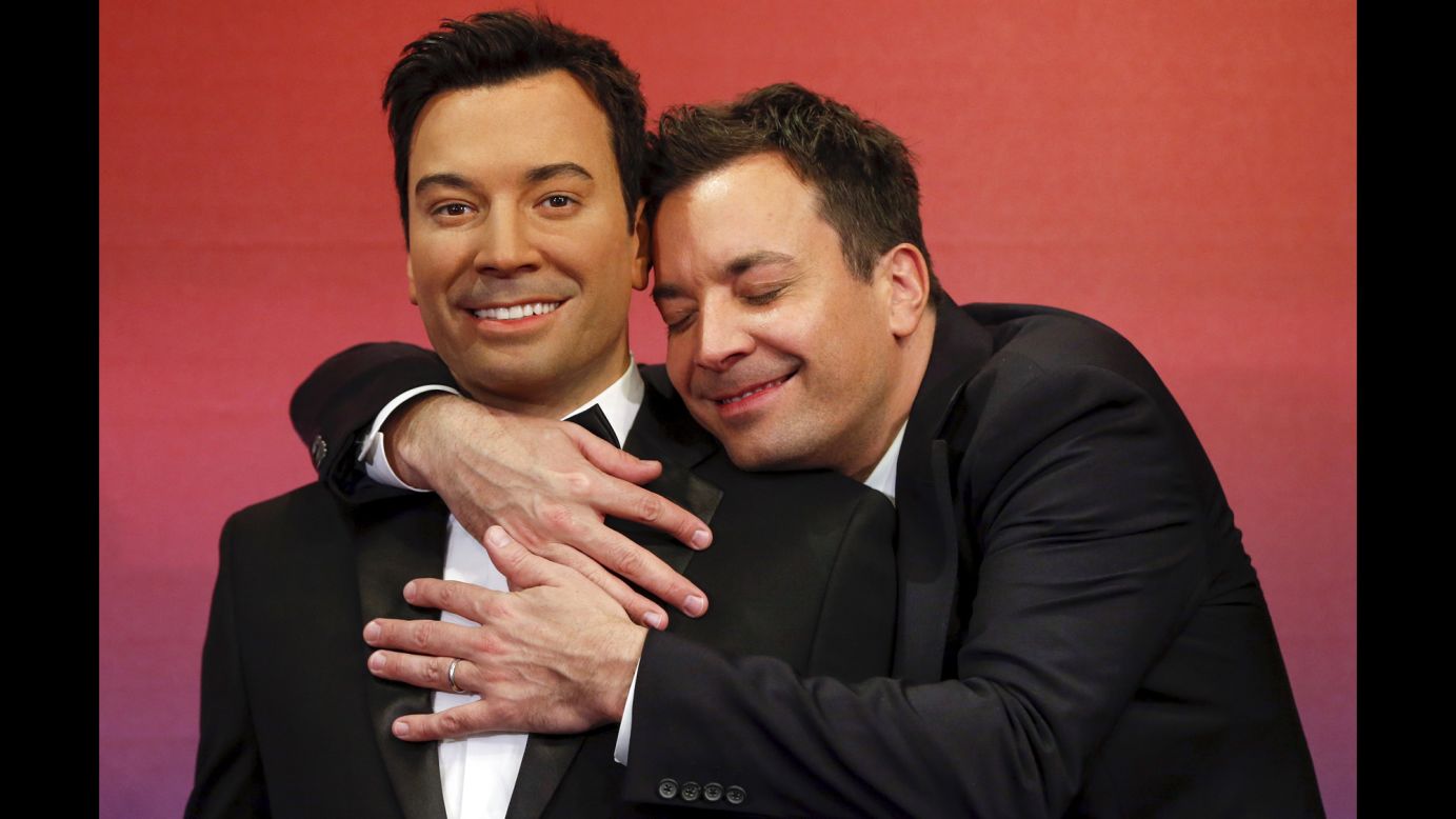 Talk-show host Jimmy Fallon poses with his wax figure at the Madame Tussauds museum in New York on Friday, March 27.