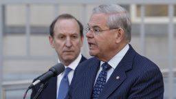NEWARK, NJ - APRIL 02: U.S. Sen. Robert Menendez (D-NJ) speaks next to attorney Abbe Lowell outside the federal court after he was indicted on corruption charges on April 2, 2015 in Newark, New Jersey. Sen. Menendez and Dr. Salomon Melgen are being indicted on corruption charges stemming from the senator being accused of accepting nearly $1 million in gifts and campaign contributions. 