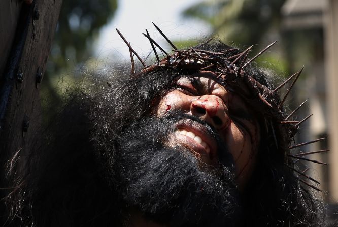 A Christian in Mumbai, India, plays the role of Jesus Christ during a re-enactment April 3 to mark Good Friday.