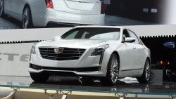 The new 2016 Cadillac CT6 is displayed during the first press preview day at the 2015 New York International Auto Show April 1, 2015 at the Jacob Javits Center in New York.
