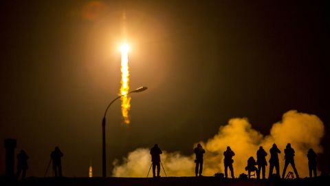 The Soyuz TMA-16M spacecraft launches from the Baikonur Cosmodrome in Kazakhstan on March 27. 