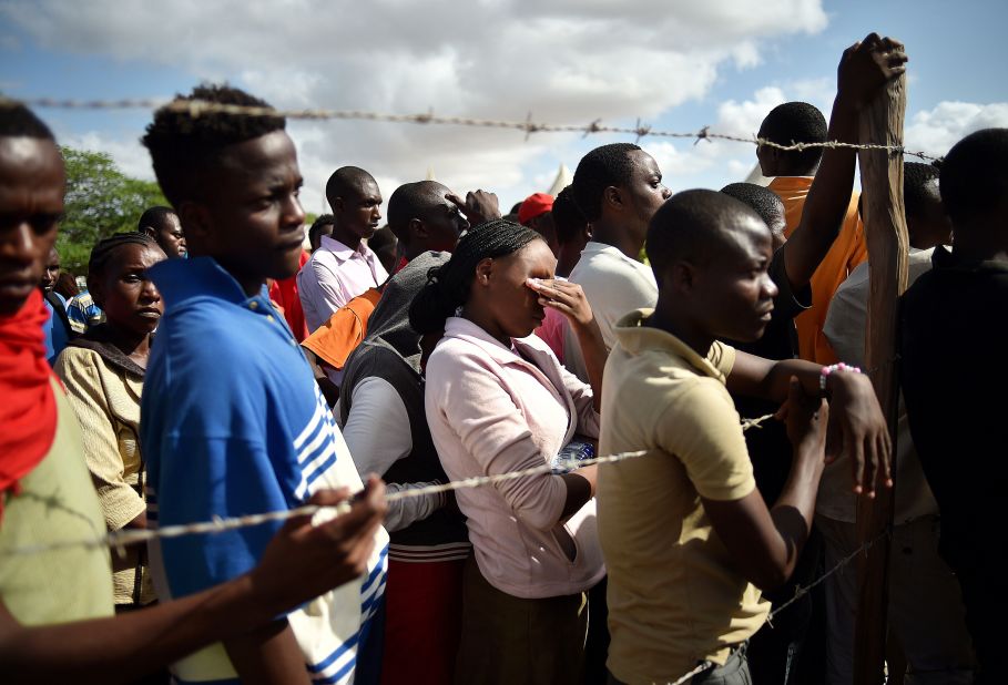 Students listen to an address by Joseph Nkaissery, Kenya's interior minister, on April 3, 2015. He vowed that the country would not bow to terrorist threats.