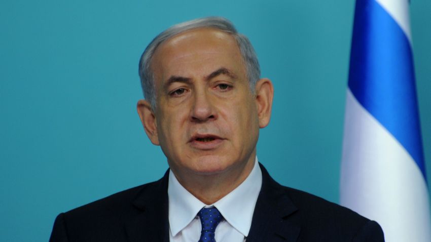 Caption:Israeli Prime Minister Benjamin Netanyahu makes a statement to the press about negotiations with Iran at his office in Jerusalem on April 1, 2015. World powers must toughen their stance to reach a 'better' deal with Iran aimed at preventing it from obtaining nuclear weapons, Netanyahu said. AFP PHOTO / POOL / DEBBIE HILL (Photo credit should read DEBBIE HILL/AFP/Getty Images)