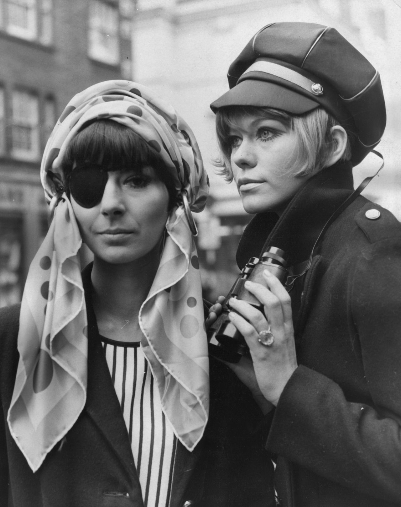 British models in the 1960s sport a "Captain Kid" pirate hat and "Lord Jim" poplin nautical cap. 