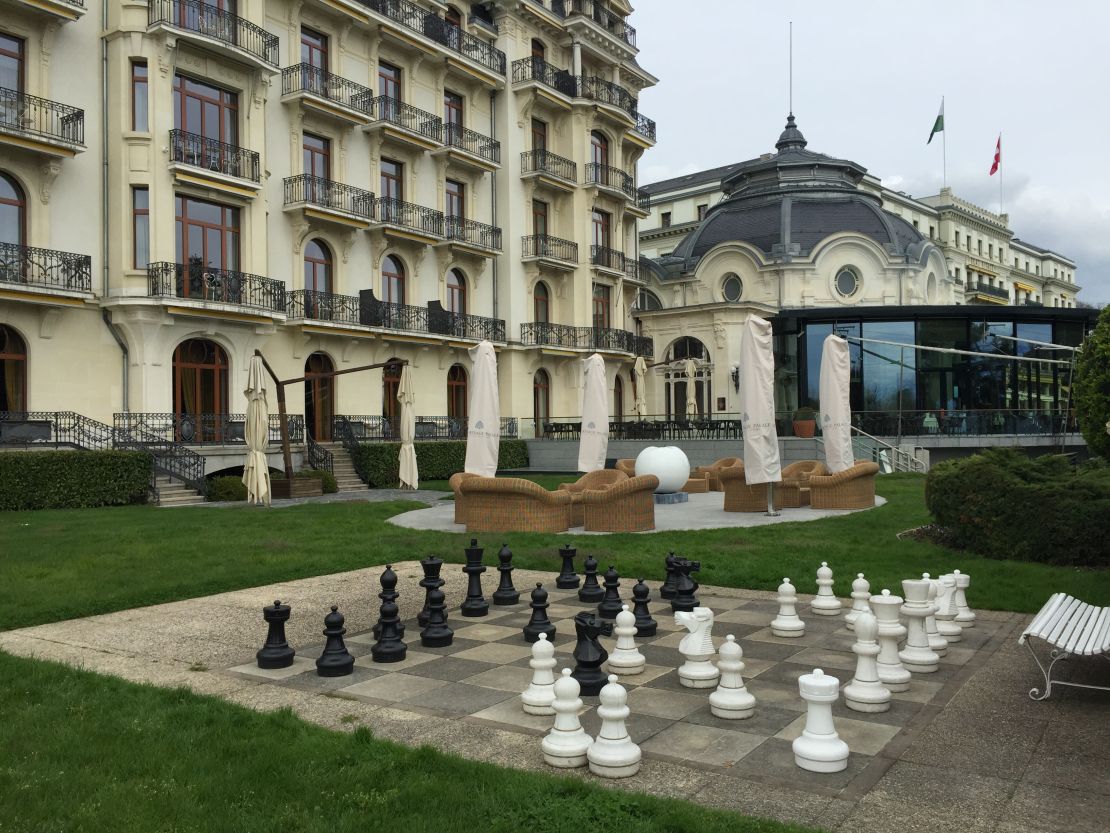 An oversize chess board in Lausanne where world powers thrashed out the deal.