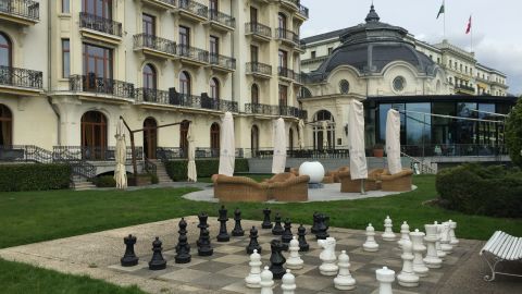 An oversize chess board in Lausanne where world powers thrashed out the deal.