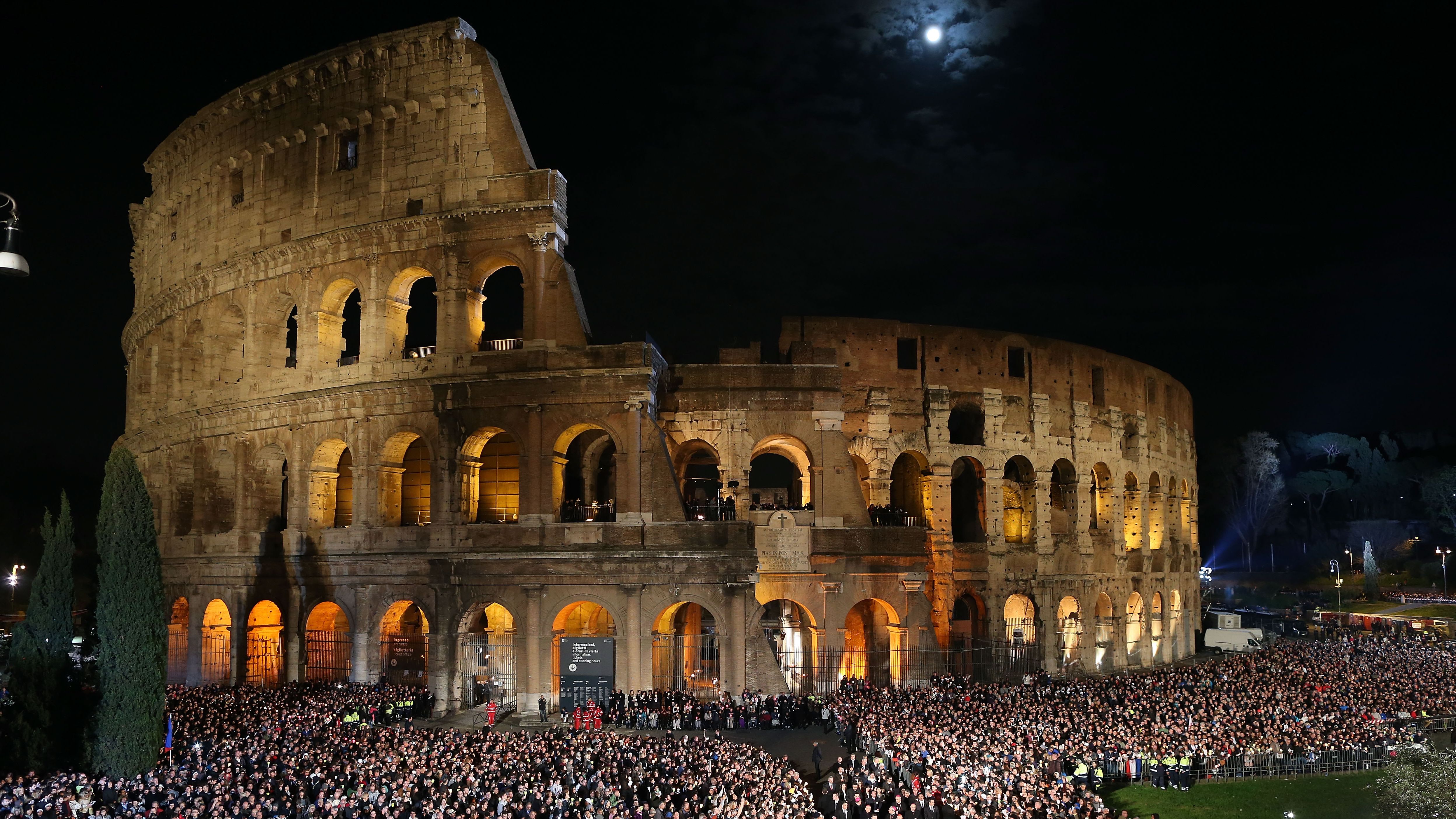 Pope Francis leads the Way of The Cross at the Colosseum on April 3, 2015, in Rome.