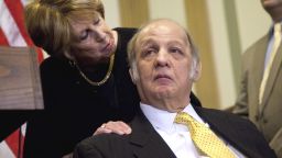Former White House press secretary James Brady, right, who was left paralyzed in the Reagan assassination attempt, looks at his wife Sarah Brady, during a news conference on Capitol Hill in Washington, Wednesday, march 30, 2011, marking the 30th anniversary of the shooting.