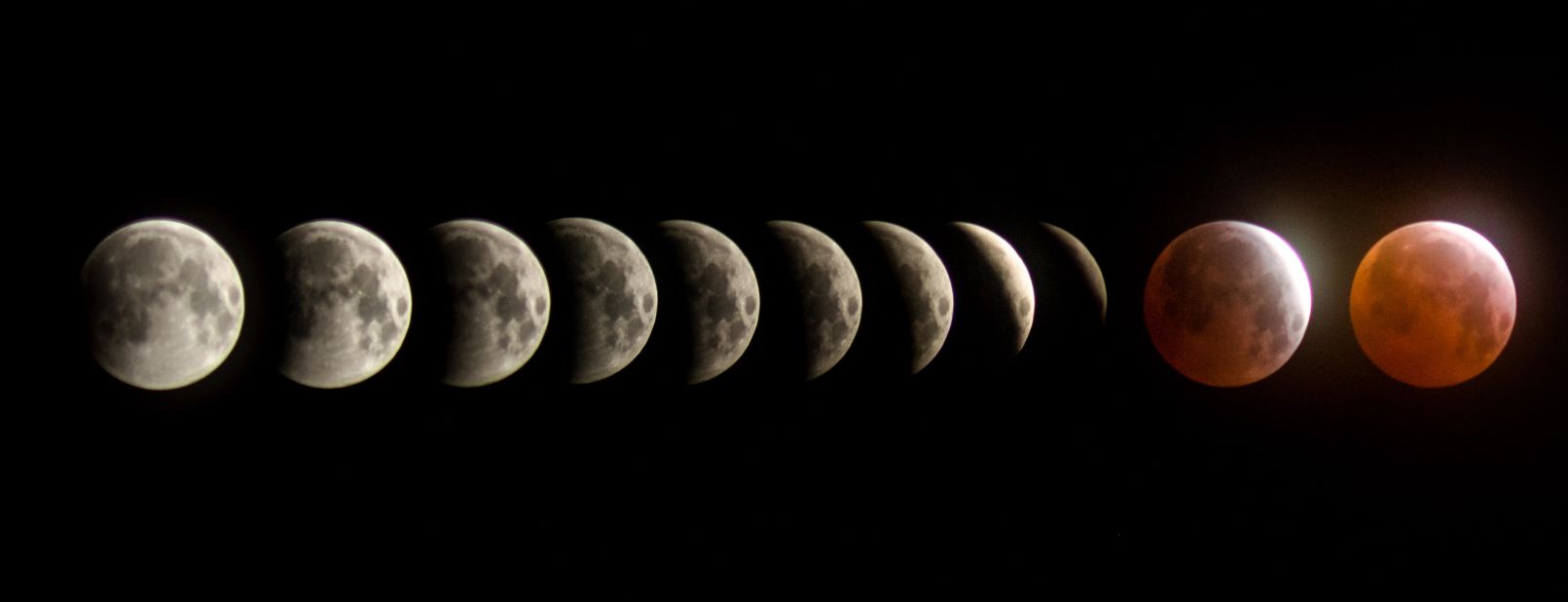 <a href="http://ireport.cnn.com/docs/DOC-1231089">BG Boyd </a>created a composition of the total lunar eclipse between the span of two hours Saturday morning in Tucson, Arizona. There are 10 minutes between each frame, he explained