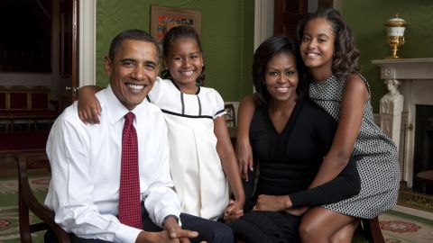The Official Portrait of the First Family, October 23, 2009. President Barack Obama and first lady Michelle Obama are pictured with their daughters Sasha, 8, (left) and Malia, 11, (right).